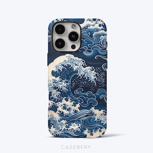 Ocean Waves Phone Case for iPhone - Blue Japanese Waves, Tough Dual-Layer Phone Cover
