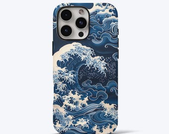 Ocean Waves Phone Case for iPhone - Blue Japanese Waves, Tough Dual-Layer Phone Cover