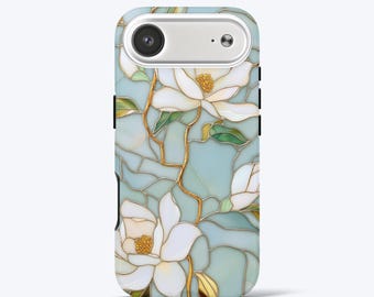 White Magnolia Flowers Phone Case for iPhone - Delicate, Tough Dual-Layer Phone Cover