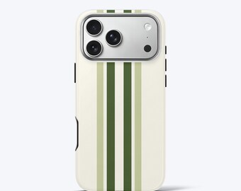 Green Stripes Aesthetic Phone Case for iPhone - Minimalist, Tough Dual-Layer Phone Cover