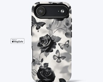 Etui na telefon Black Roses Aesthetic, kompatybilne z MagSafe, do iPhone'a 14, iPhone'a 15, iPhone'a 16, Pro, Pro Max, Plus, wytrzymałe etui magnetyczne