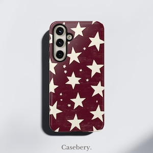 Étui de protection pour Samsung S24, S23, S22, S21, S20, S10, Ultra, Plus, FE, Bordeaux, avec étoiles blanches | Tous les modèles