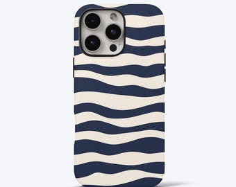 Wavy Stripes-telefoonhoesje voor iPhone - marineblauw, stevige dubbellaagse telefoonhoes