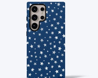 Navy Blue Star Phone Case for Samsung S26, S25, S24, S23, S22, S21, S20, Tough Phone Case, Celestial Night Sky
