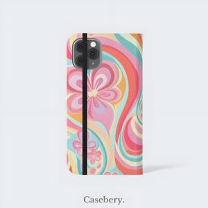 70s Groovy Klapphandyhülle für iPhone 11, 12, 13, 14, 15, 16, Pro Max, für Samsung S21, S22 Plus, Ultra, Retro Vegan Leder Brieftasche Fall