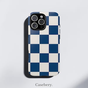 Blue Checkered Aesthetic Phone Case For iPhone 8, X, XS, 11 ,12, 13, 14, 15, 16, Pro, Pro Max, Plus, Protective Case, Trendy Phone Case