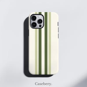 Green Stripes Aesthetic Phone Case For iPhone 8, X, XS, 11 ,12, 13, 14, 15, 16, Pro, Pro Max, Plus, Minimalist Tough Case, Trendy Design