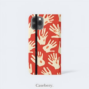 Funda de teléfono plegable con forma de huella de mano para iPhone 11, 12, 13, 14, 15, 16, Pro Max, Samsung S21, S22, Plus, Ultra, funda de billetera de cuero vegano
