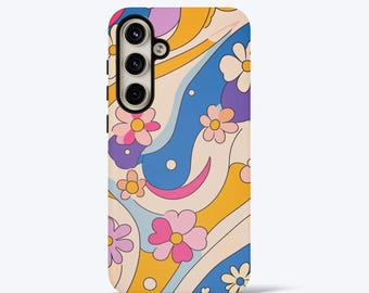 Retro 70s Groovy Phone Case For Samsung S26, S25, S24, S23, S22, S21, S20, Ultra, Plus, FE, Aesthetic Protective Tough Case