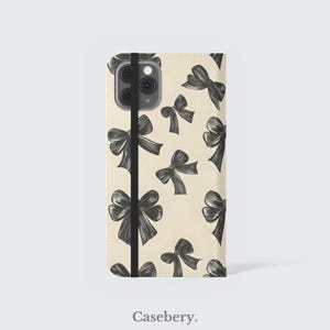 Ribbon Bögen Flip Phone Case für iPhone 11, 12, 13, 14, 15, 16, Pro Max, für Samsung S21, S22 Plus, Ultra, Vegan Leder Brieftasche Fall