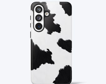 Cow Print Phone Case for Samsung, Tough Case, Black White Aesthetic, Cute Western Cowhide Pattern