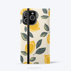 Lemon Flip Phone Case For iPhone 11, 12, 13, 14, 15, 16, Pro Max, For Samsung S21, S22, Plus, Ultra, Vegan Leather Wallet Unique Phone Case