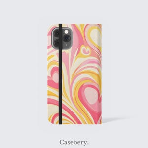 Rosa Herzen Flip-Telefon-Kasten für iPhone 11, 12, 13, 14, 15, 16, Pro Max, für Samsung S21, S22 Plus, Ultra, Vegan Leder Brieftasche Fall