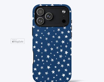 Navy Blue Star Phone Case for iPhone Series, MagSafe Compatible, Celestial Night Sky