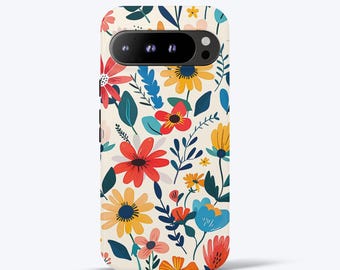 Colorful Flowers Phone Case Designed For Google Pixel XL, 2, 3, 4, 5, 6, 7, 8, 9, Trendy Floral Tough Case | More Models