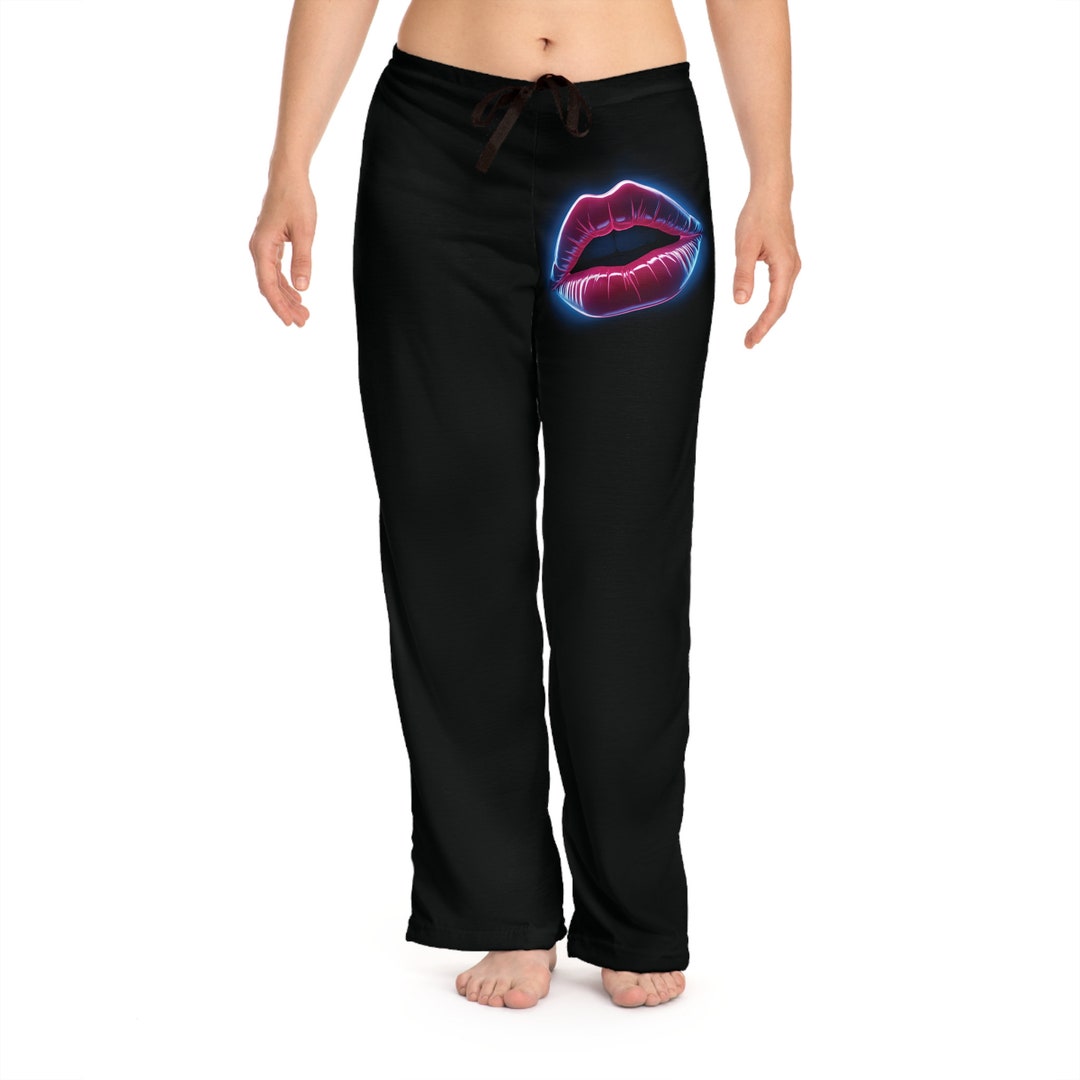 Black Pajama Pants Neon Lips Lounge Pants Neon Threads Etsy
