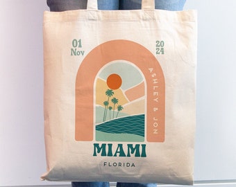 Custom Welcome Tote Bag | Vintage Miami Tote | Destination Wedding Welcome Totes | Beach Wedding Favors | Bachelorette Party Gifts