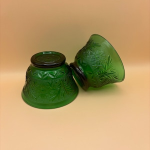 Set of 2 Anchor Hocking Forest Green Custard Bowls, Anchor Hocking, Green Glassware