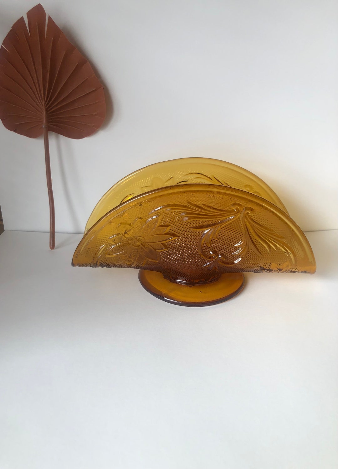 Vintage Tiara Sandwich Amber Glass Napkin Holder Etsy