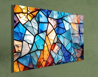 3D Colorful Abstract Stained Glass Wall Art, Acrylic Print Wall Art, Ultra HD Quality, Nature Decor, Living Room Art, Modern Resin Print