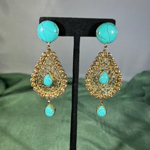 Golden Turquoise Long Earrings