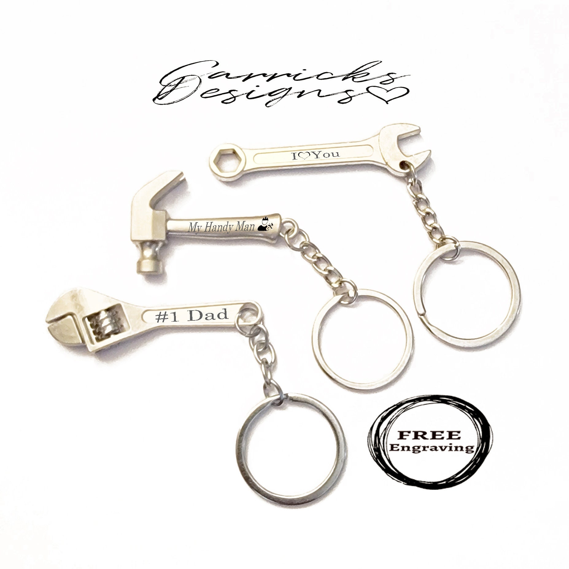 Personalized Wrench, Hammer or Crescent Wrench Keychain Father's Day