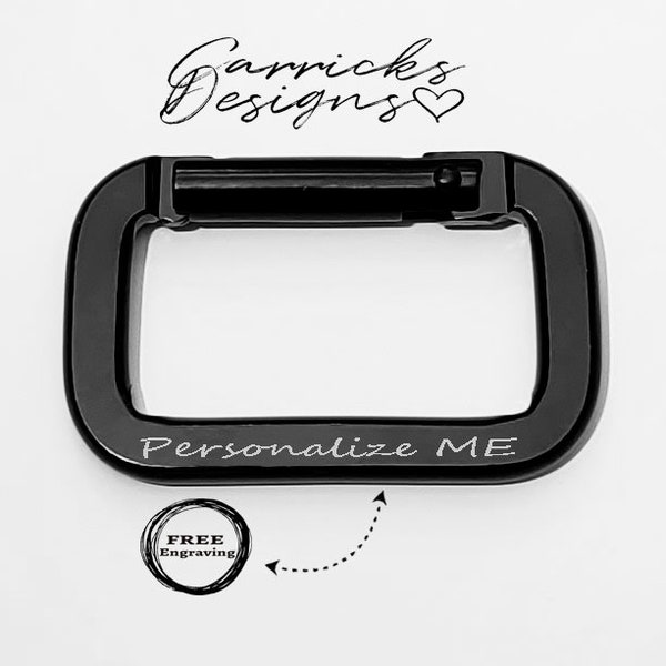 Personalized Engraved Square Shape Carabiner Black For Hiking and Camping - Carabiner Keyring