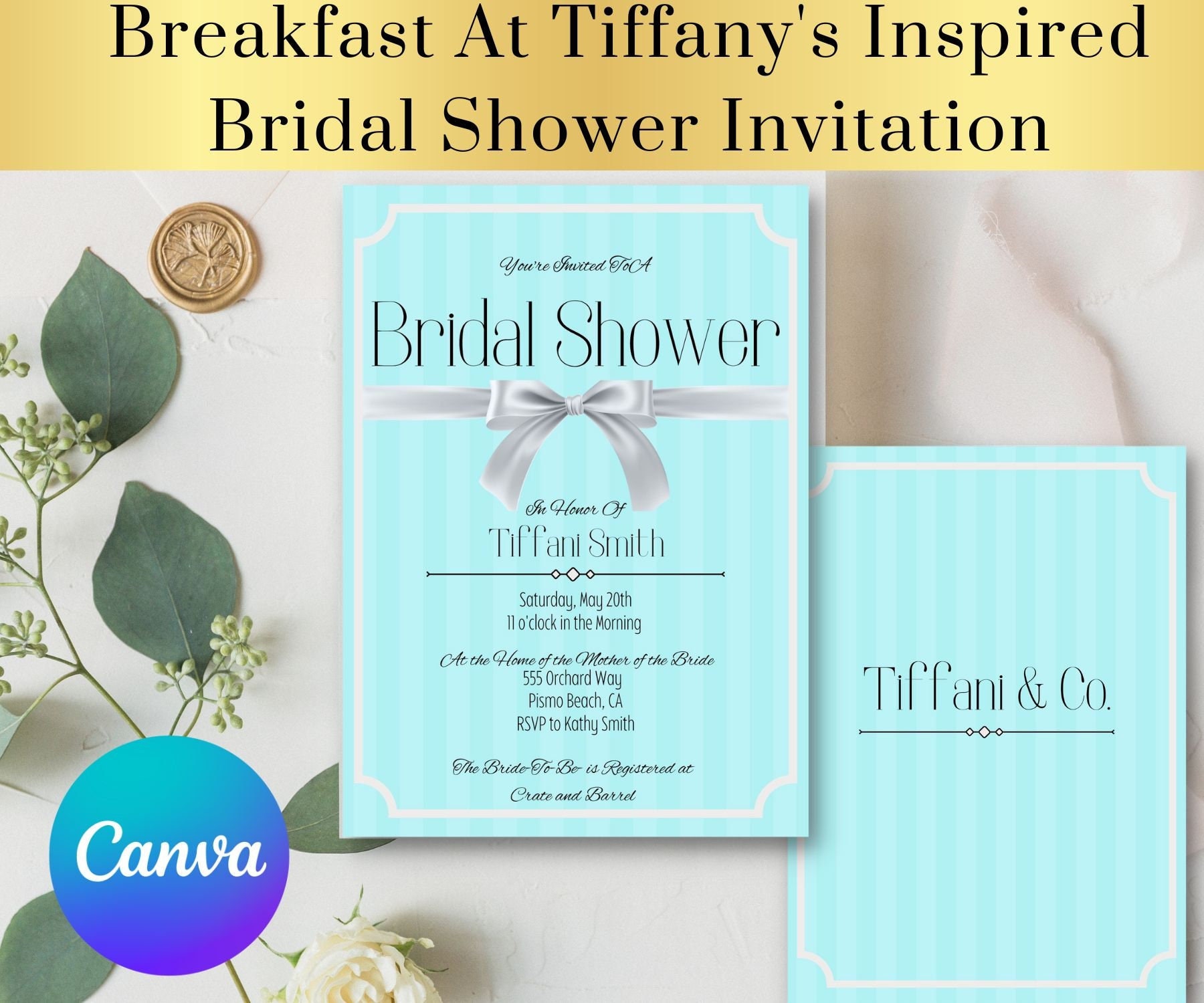 Breakfast at Tiffany's Inspired Bridal Shower Invitation-digital Template -  Etsy, image size:1800x1500