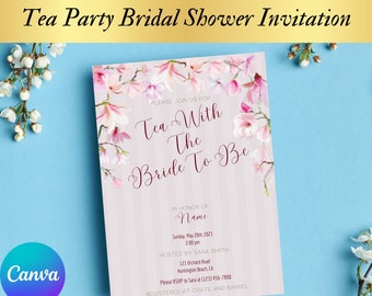 Tea with the Bride to Be Bridal Shower Editable Invitation Template