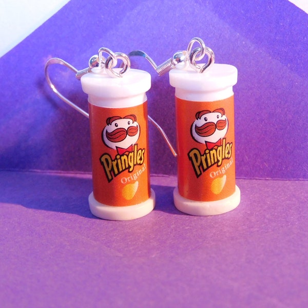 Earrings, BBQ Pringles Charm, Sterling Silver 925 Ear Hooks, Gift for Her, Fun earrings, Fair Prices, Minimalist, Detailed Label of Pringles