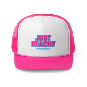 Just Beachy Trucker Cap, Summer Hat, Vacation Accessory, Beach Party Gear, Outdoor Fun Cap, Gift for Beach Lovers
