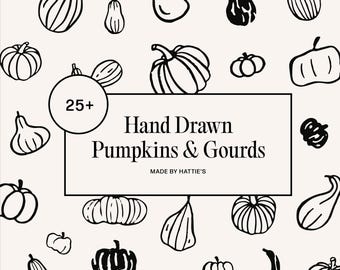 25+ Hand Drawn Pumpkins and Gourds | Holiday, Autumn, Fall, Illustrations, Graphics, SVG Format