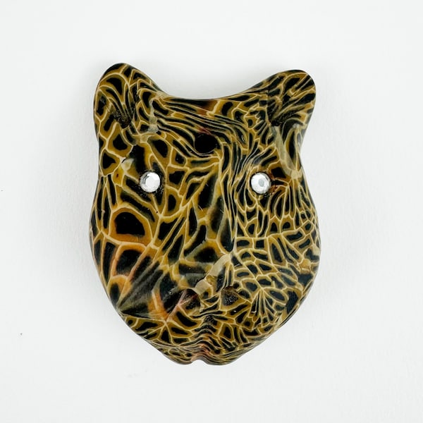 Pendentifs vintage visage léopard chat sauvage argile fimo - Fabriqué en Afrique du Sud 60 mm