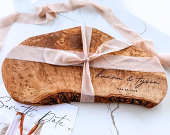 Personalized Cutting Board Wedding Gift For The Couple Engagement Gift Custom Charcuterie Board Live Edge Serving Tray Engraved Bridal Gift
