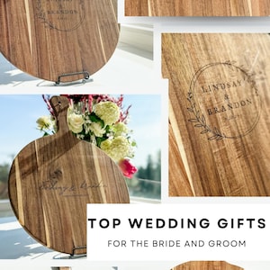 Custom Wedding Serving Board Personalized charcuterie board engraved Acacia Wood round Cheese Board classic Handle Design Wedding Gift Engraved Names Anniversary Present Kitchen Decor Display Essential Entertaining Collection Elegant