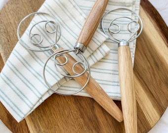 Danish Whisk for Bread Making Baking Tool for Baker Perfect Gift for Chef Kitchen Utensil Wooden Handle Metal Dough Whisk for Baking Tool