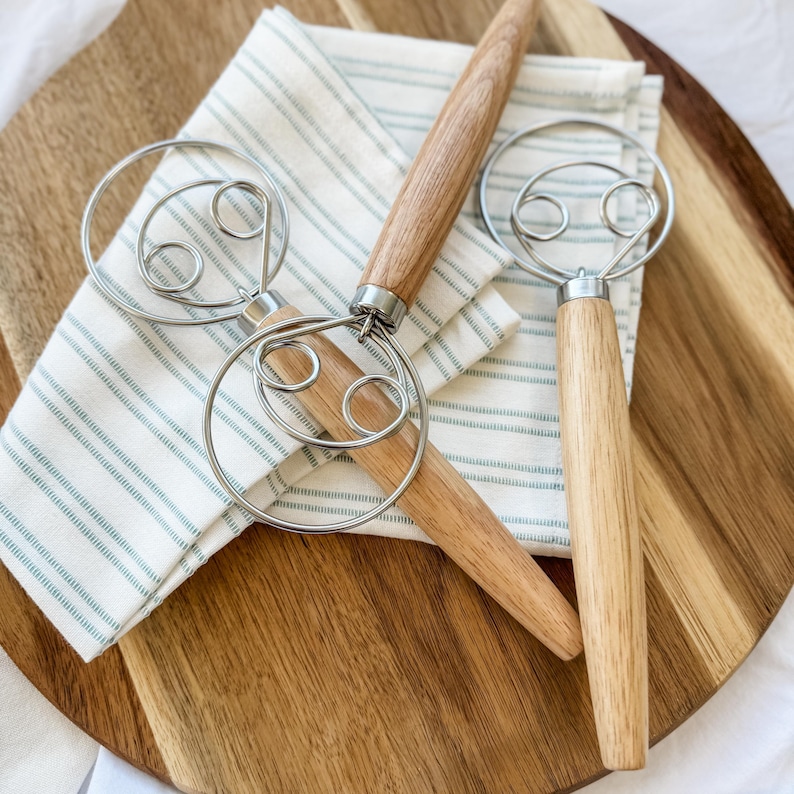 Danish Whisk for Bread Making Baking Tool for Baker Perfect Gift for Chef Kitchen Utensil Wooden Handle Metal Dough Whisk for Baking Tool image 1