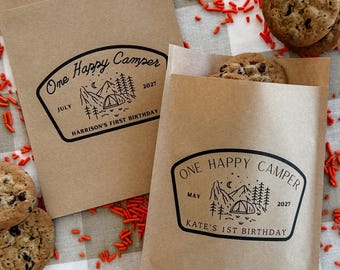 One Happy Camper Birthday Party Favor For Kid Guest Custom Bulk Treat Bag For 1st Birthday Boy With Name Decor Outdoor Camping Theme Cookie