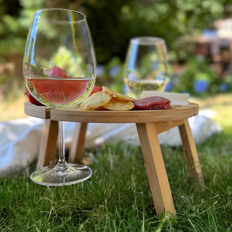Personalized Picnic Table Foldable Small Wine and Cheese Gift For Wine Lover