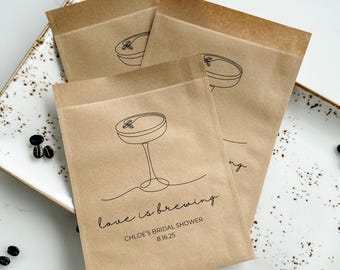 Love Is Brewing Bridal Shower Favor Coffee Theme Wedding Shower Treat Bags For Party Favor For Engagement Party Decor Idea For Bridal Label