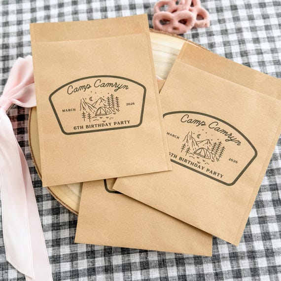 Personalized Camp Theme Birthday Party Favor Bag For Smores Camping Birthday Theme Decoration For Cozy Cabin Bach Trip Goody Bag Bday Girl