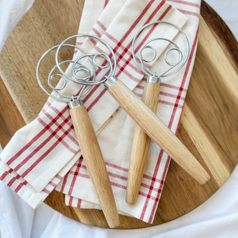 Danish Whisk for Bread Making Baking Tool for Baker Perfect Gift for Chef Kitchen Utensil Wooden Handle Metal Dough Whisk for Baking Tool image 5