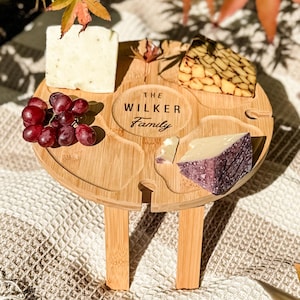 Fall Hostess Gift For Family Name Engraved Gift For Wine Lover Appetizer Tray Handmade Wine And Cheese Table For Patio Garden Picnic Table