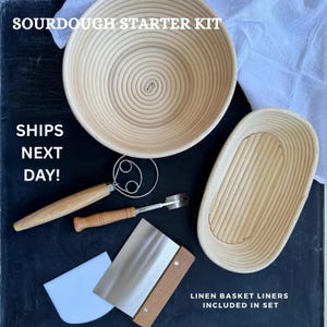 Sourdough Starter Set for Baker Housewarming Gift Home Baker Gift Idea for Her Sourdough Basket for Bread Baking Kit Newlywed Keepsake Gift