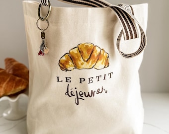 Regalo para amantes de los croissants: bolso de mano personalizado con dije de inicial, llavero para bolso de mano, idea de regalo para chef, regalo de cumpleaños.