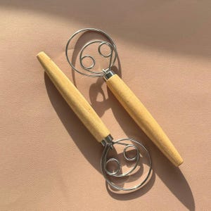 Chef Kitchen Utensil Danish Dough Whisk Stainless Steel Whisk With Wooden Handle For Bread Making Baking Tool Perfect Gift For Bakers Chefs Durable Construction Professional Quality Baking Tool Essential For Mixing Dough
