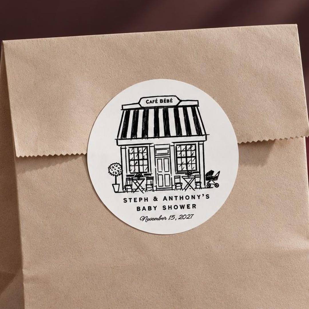 Cafe Bebe Baby Shower Sticker French Theme Baby Sprinkle Label Custom ...