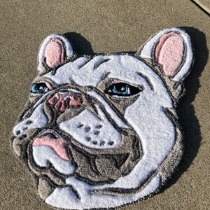White Frenchie Hand Tufted Rug, Decor Rug, Frenchie, Home Rug, Tufted ...