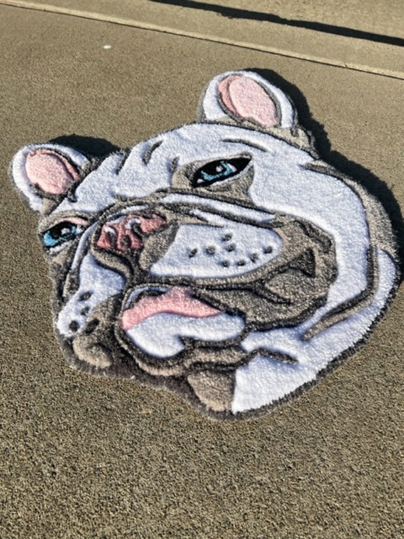 White Frenchie Hand Tufted Rug, Decor Rug, Frenchie, Home Rug, Tufted ...