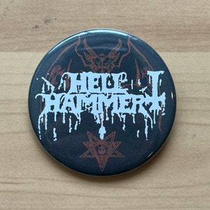 HELLHAMMER Swiss black/death pin badge button punk metal venom Celtic frost Bathory discharge satanic rites Satyricon darkthrone mayhem